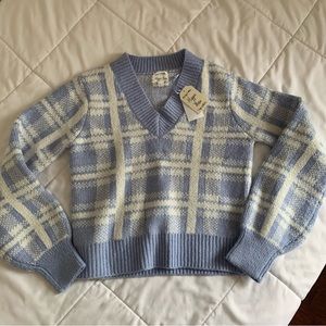baby blue plaid knitted sweater